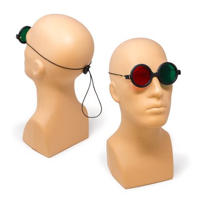 Okulary czerwono-zielone odwracalne plastikowe z gumką (kpl. 6 szt.)
