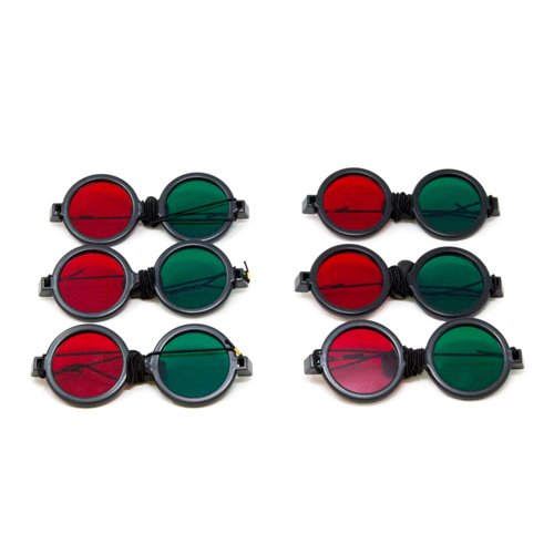 Okulary czerwono-zielone odwracalne plastikowe z gumką (kpl. 6 szt.)